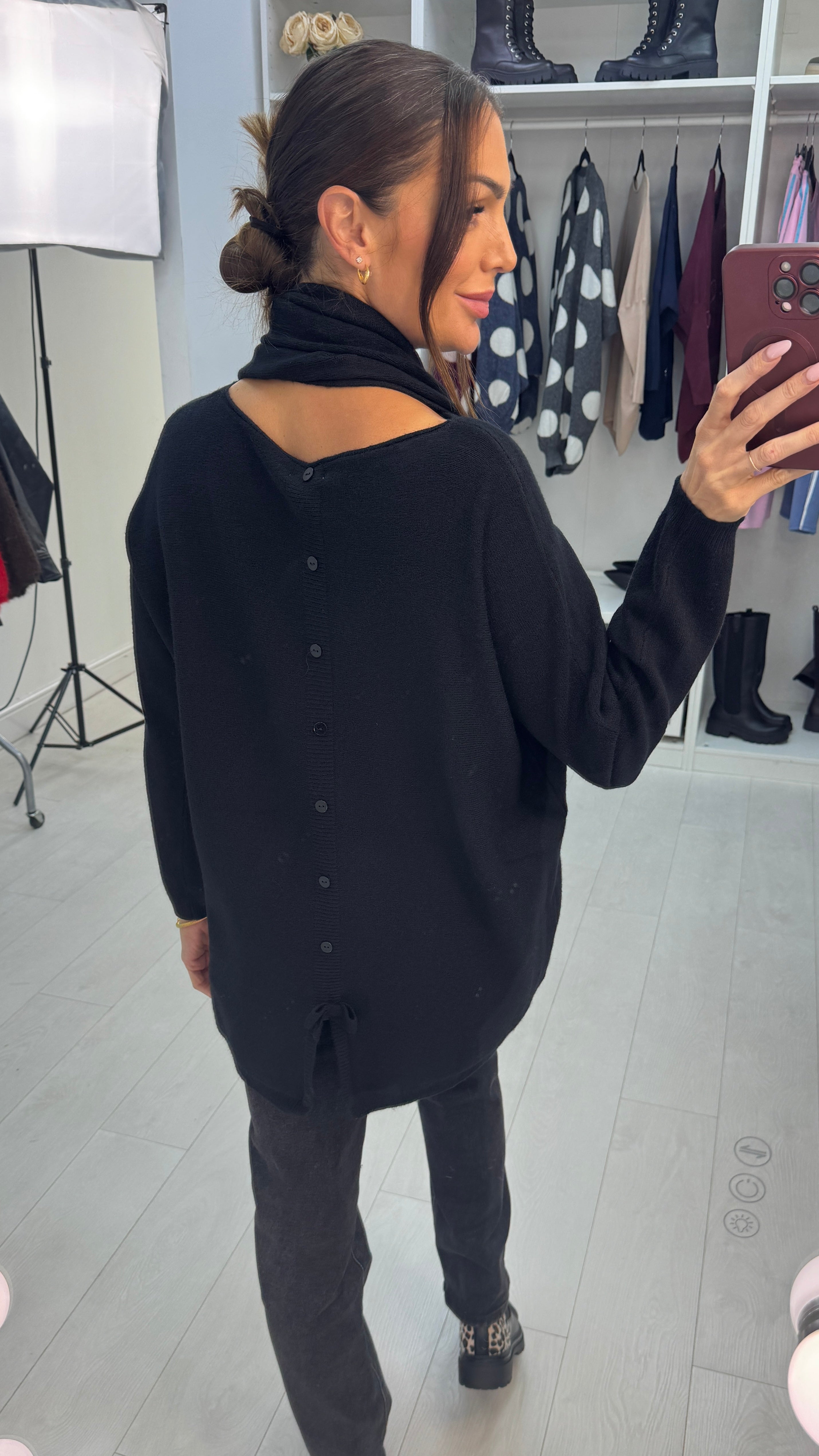Qayla Plain Button Back Scarf Jumper