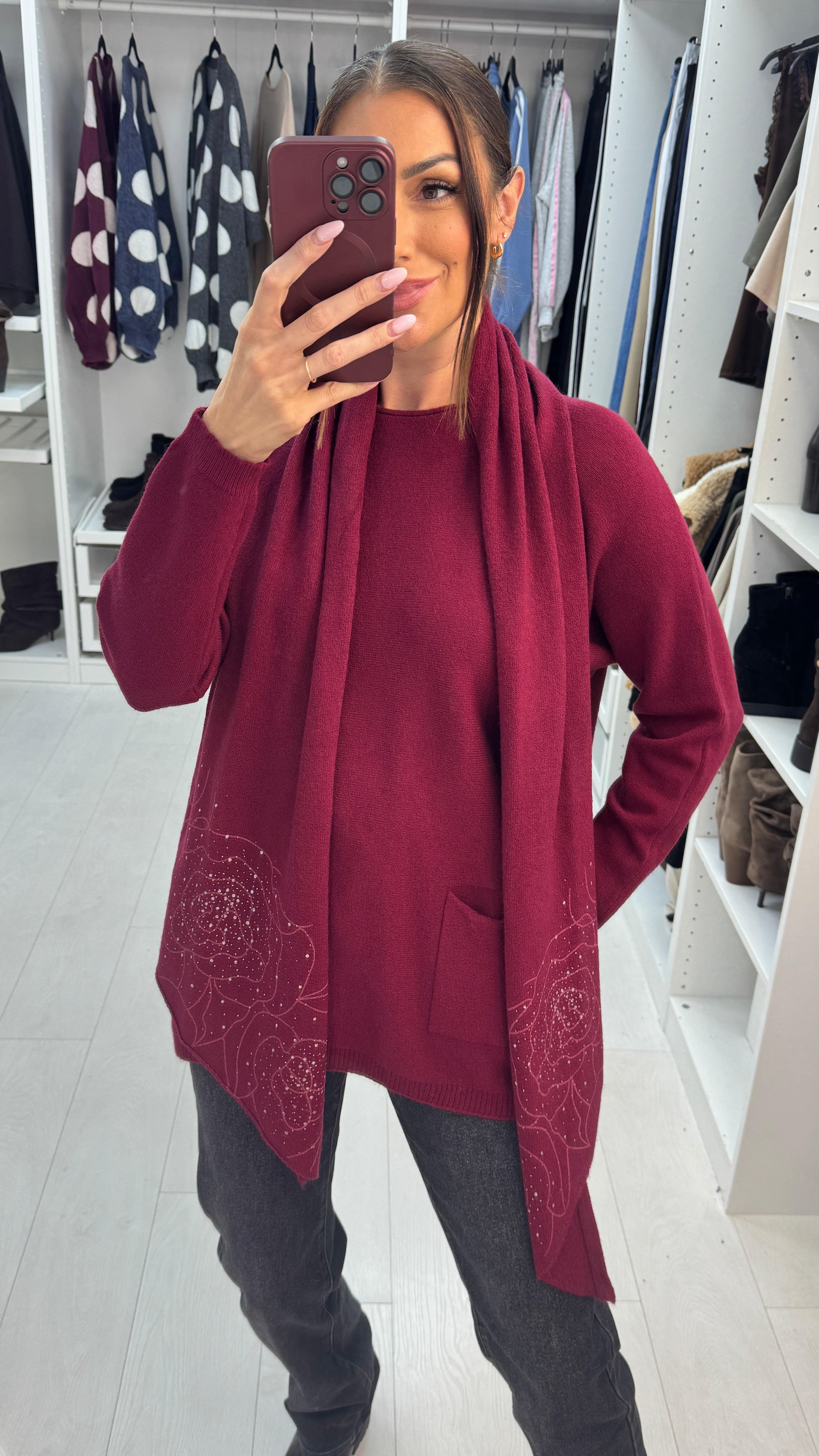 Qayla Plain Button Back Scarf Jumper