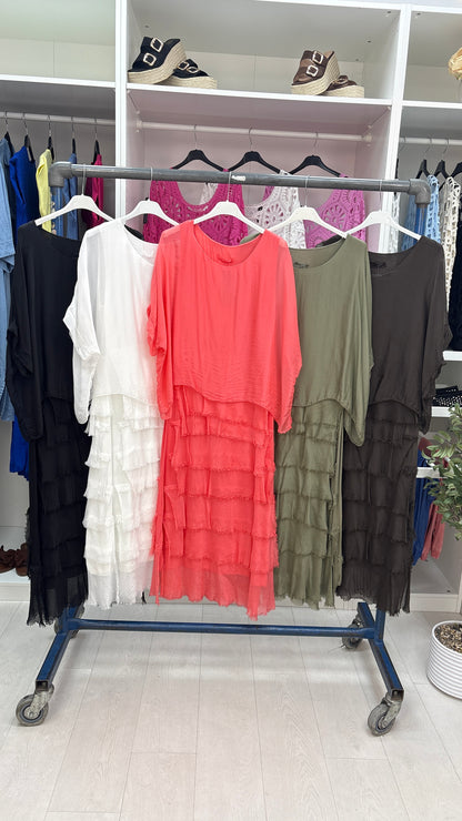 Lizzie Plain Batwing Sleeve Ruffle Dress