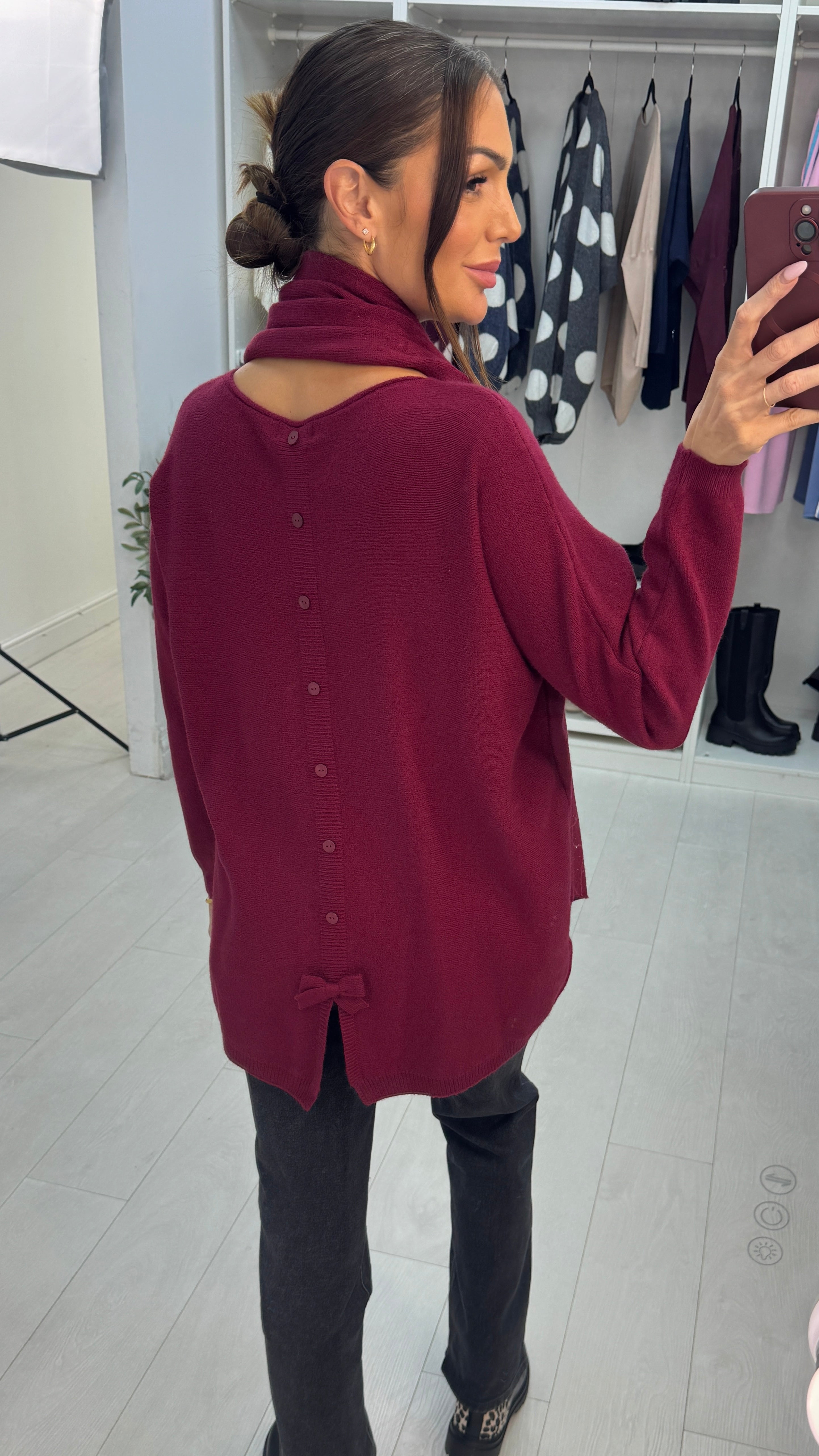 Qayla Plain Button Back Scarf Jumper