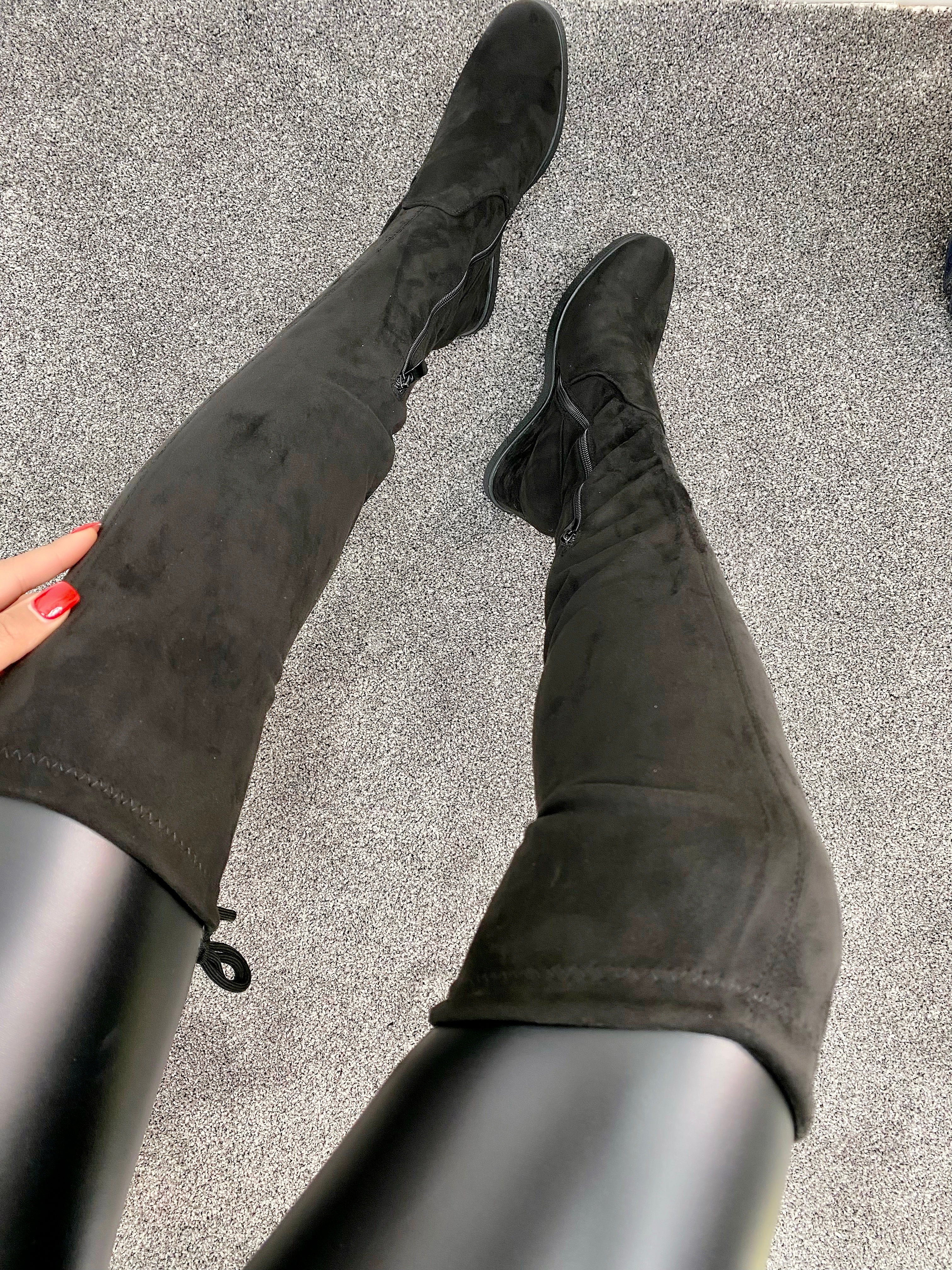 Edna Black Faux Suede Over The Knee Wedge Boot