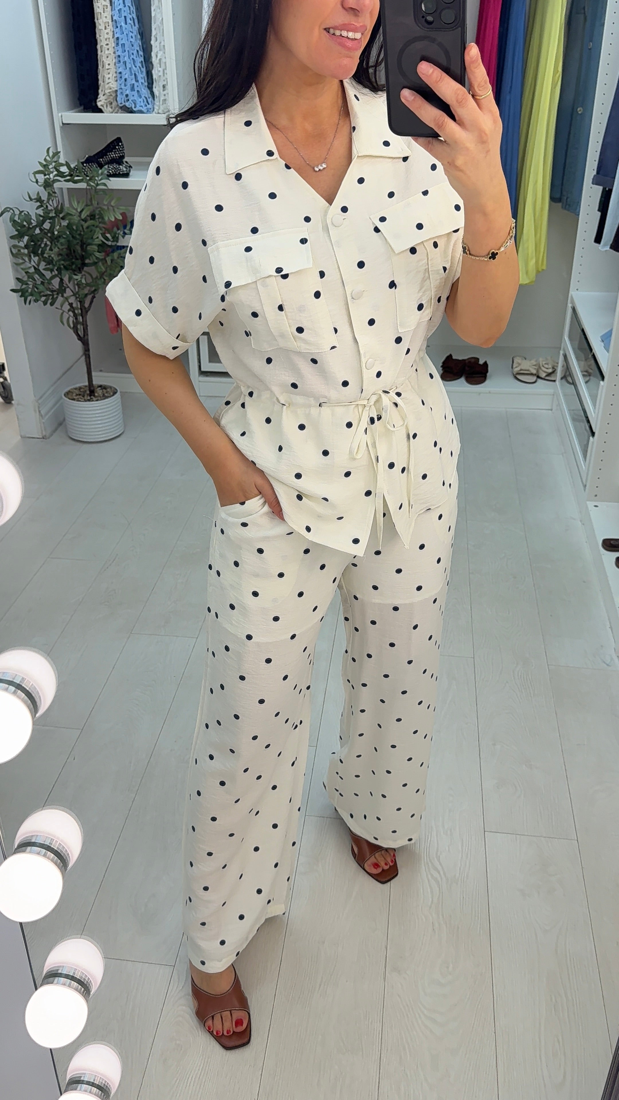 Maeva Polka Dot Drawstring Waist Co-Ord