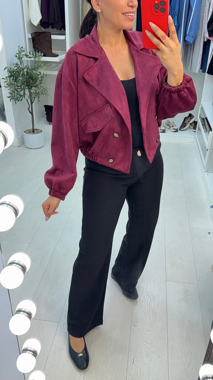 Quinsy Cropped Faux Suede Trench Coat