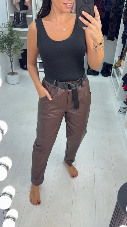 Callen Faux Leather Belted Joggers