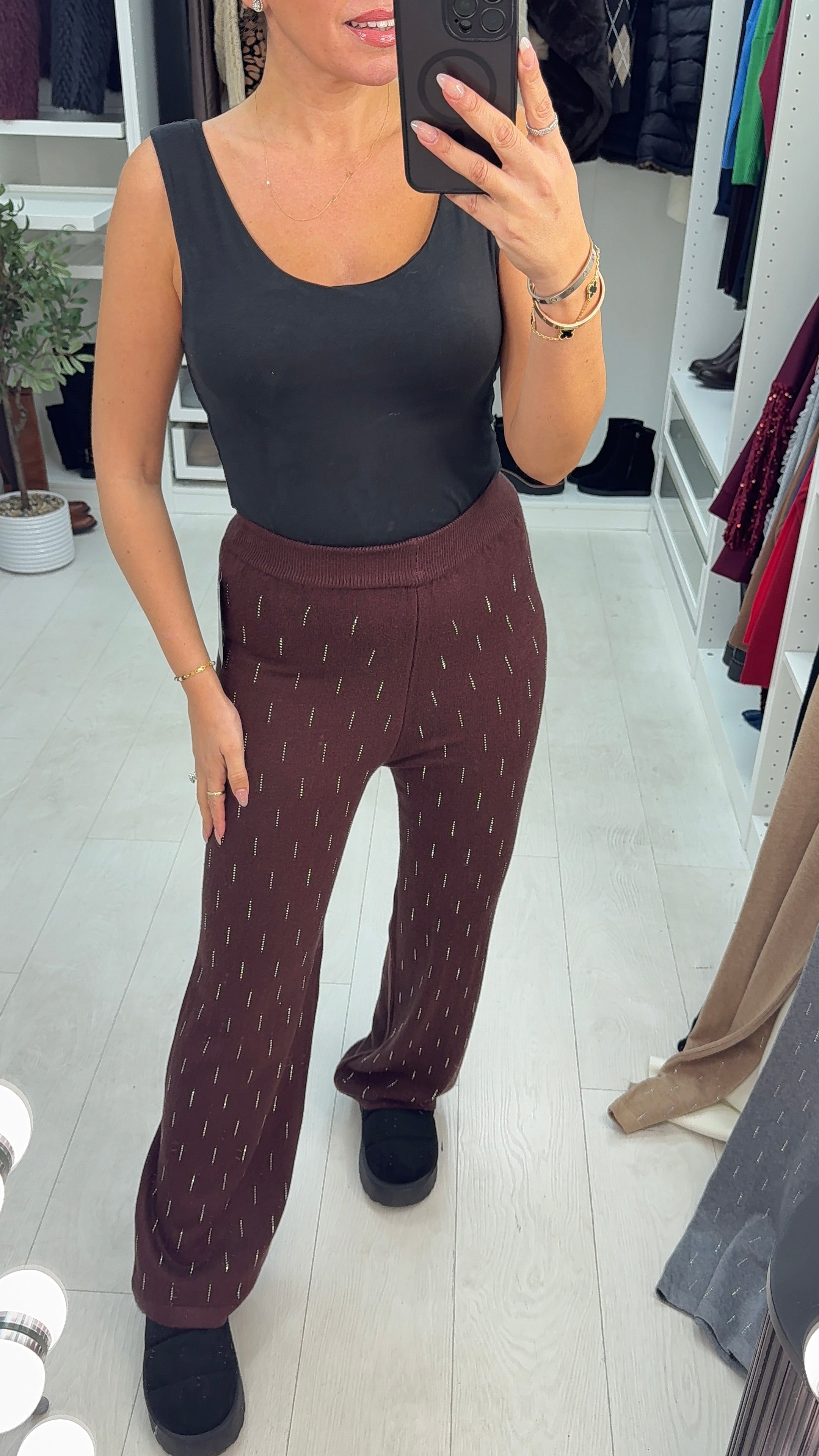 Hesper Diamante Detail Knitted Straight Leg Trousers