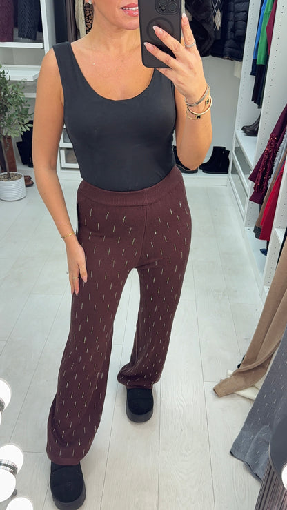 Hesper Diamante Detail Knitted Straight Leg Trousers