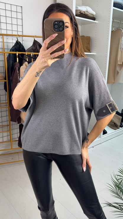 Aveline Plain Buckle Detail 3/4 Sleeve Jumper