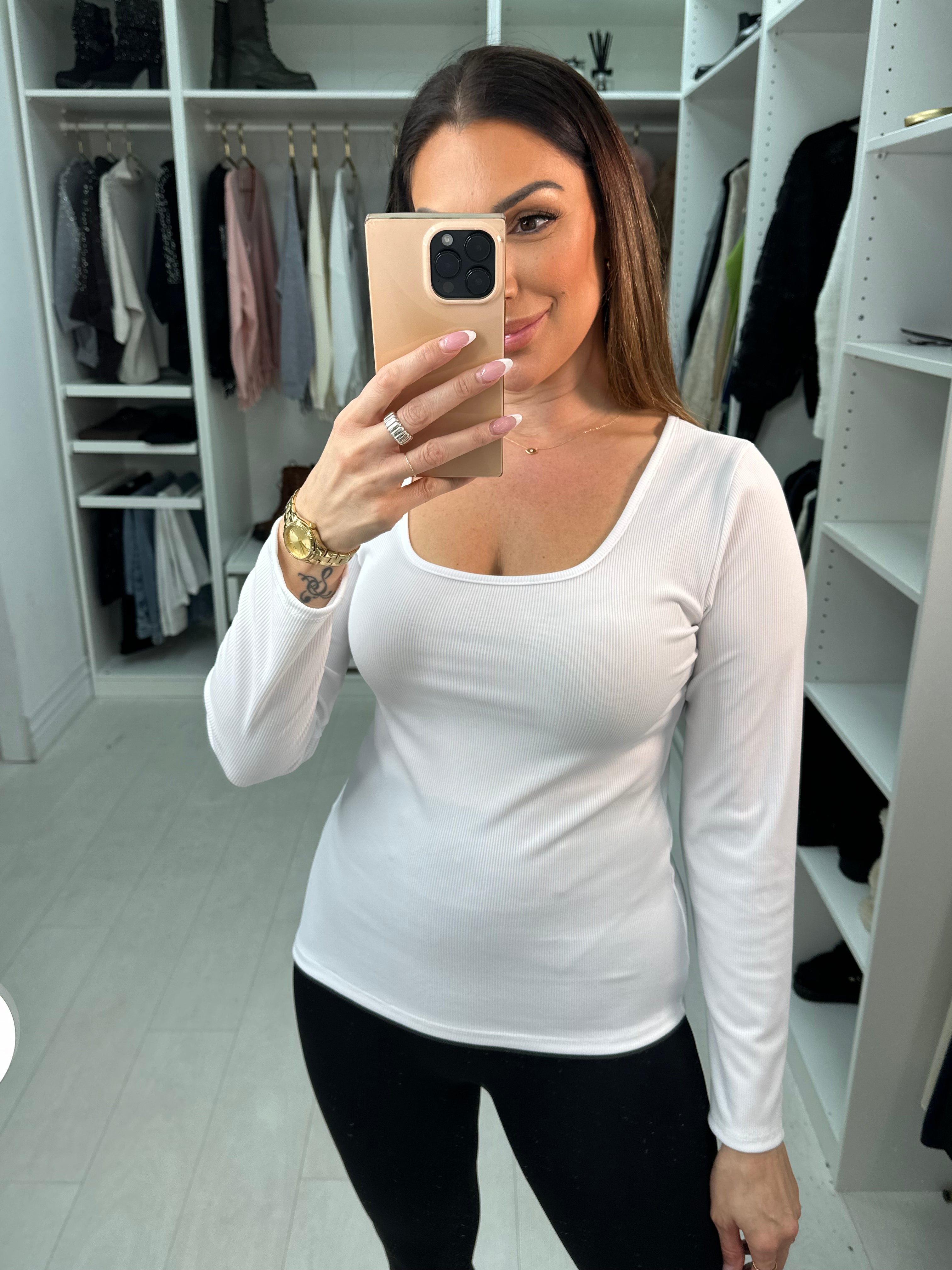 Joey Plain Ribbed Long Sleeve Basic Top