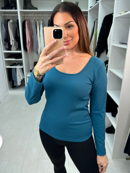 Joey Plain Ribbed Long Sleeve Basic Top