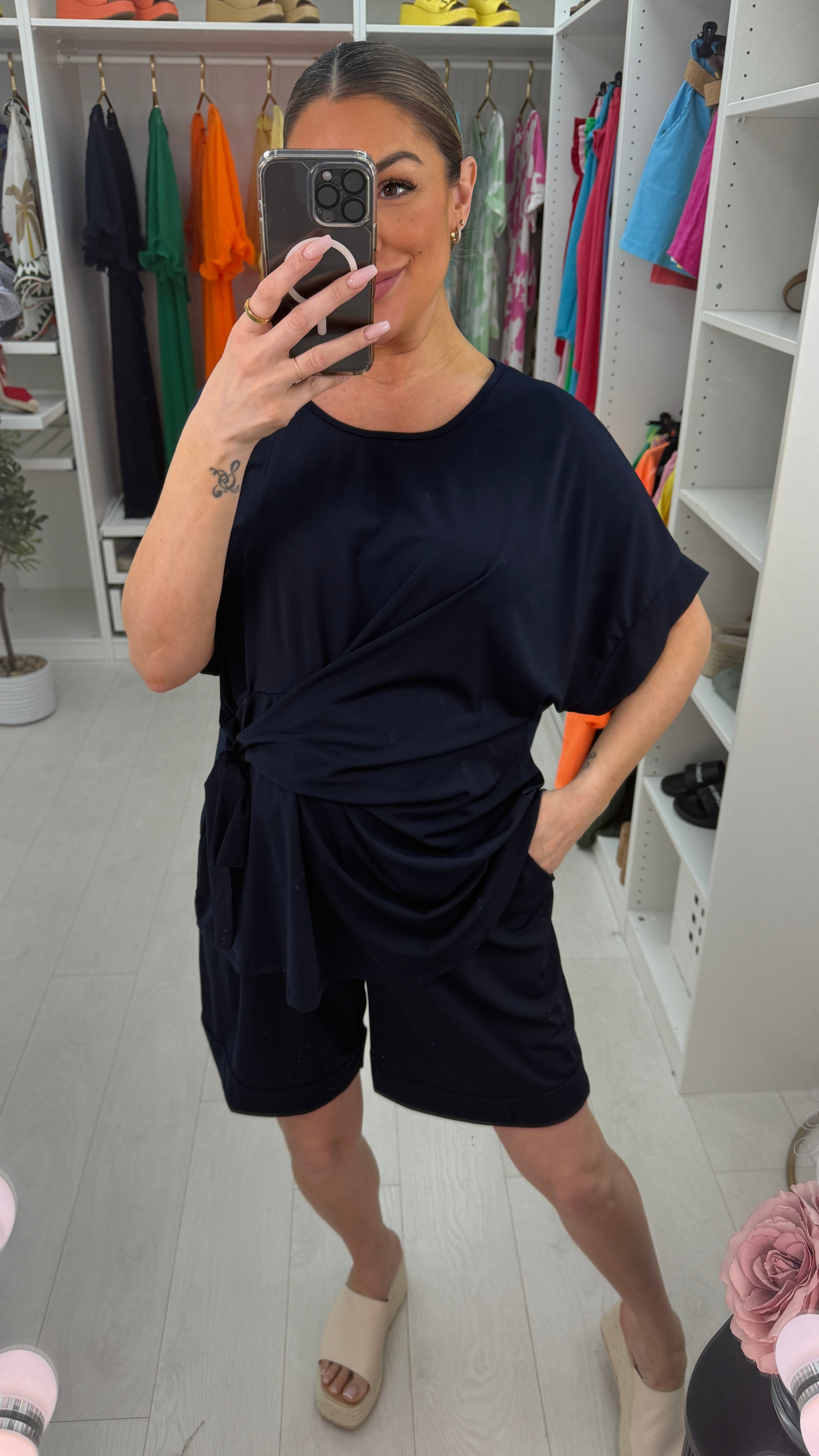 Chyna Plain Tie Side Top & Shorts Co-Ord Set