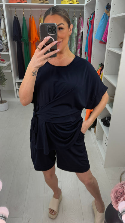 Chyna Plain Tie Side Top & Shorts Co-Ord Set