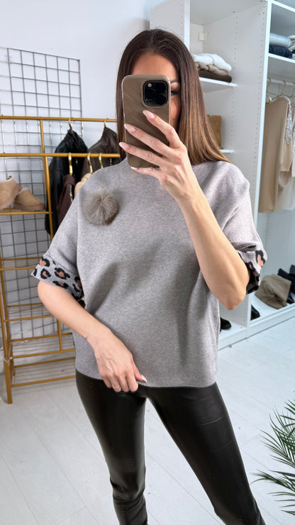 Briana Leopard Detail & Brooch 3/4 Sleeve Jumper