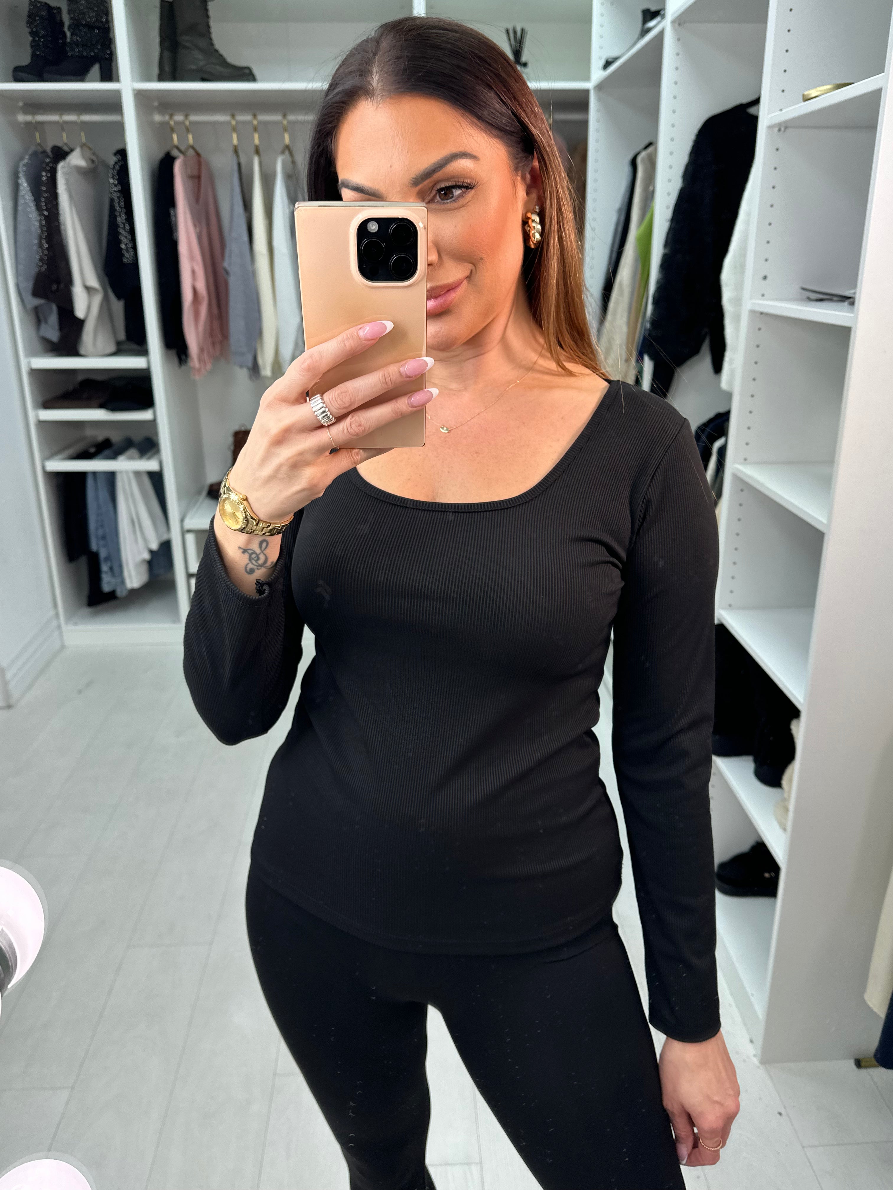 Joey Plain Ribbed Long Sleeve Basic Top