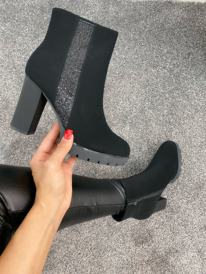 Bexon Black Faux Suede Sparkle Side Panel Boot