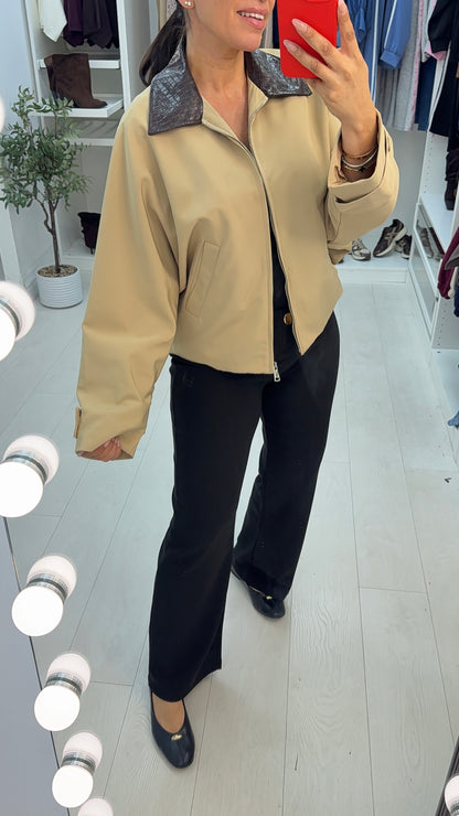 Nayla Faux Leather Collar Zip Front Jacket