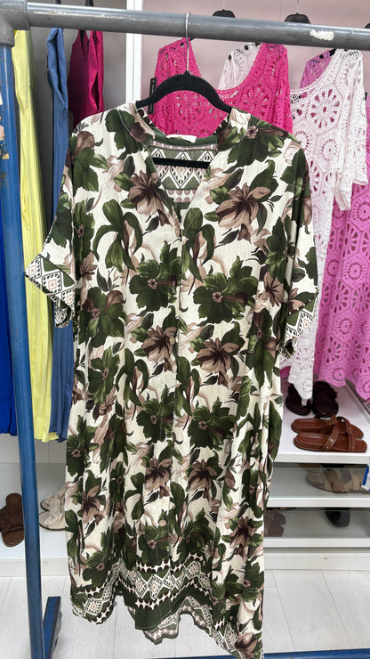 Marline Floral Print Button Front Loose Fit Dress