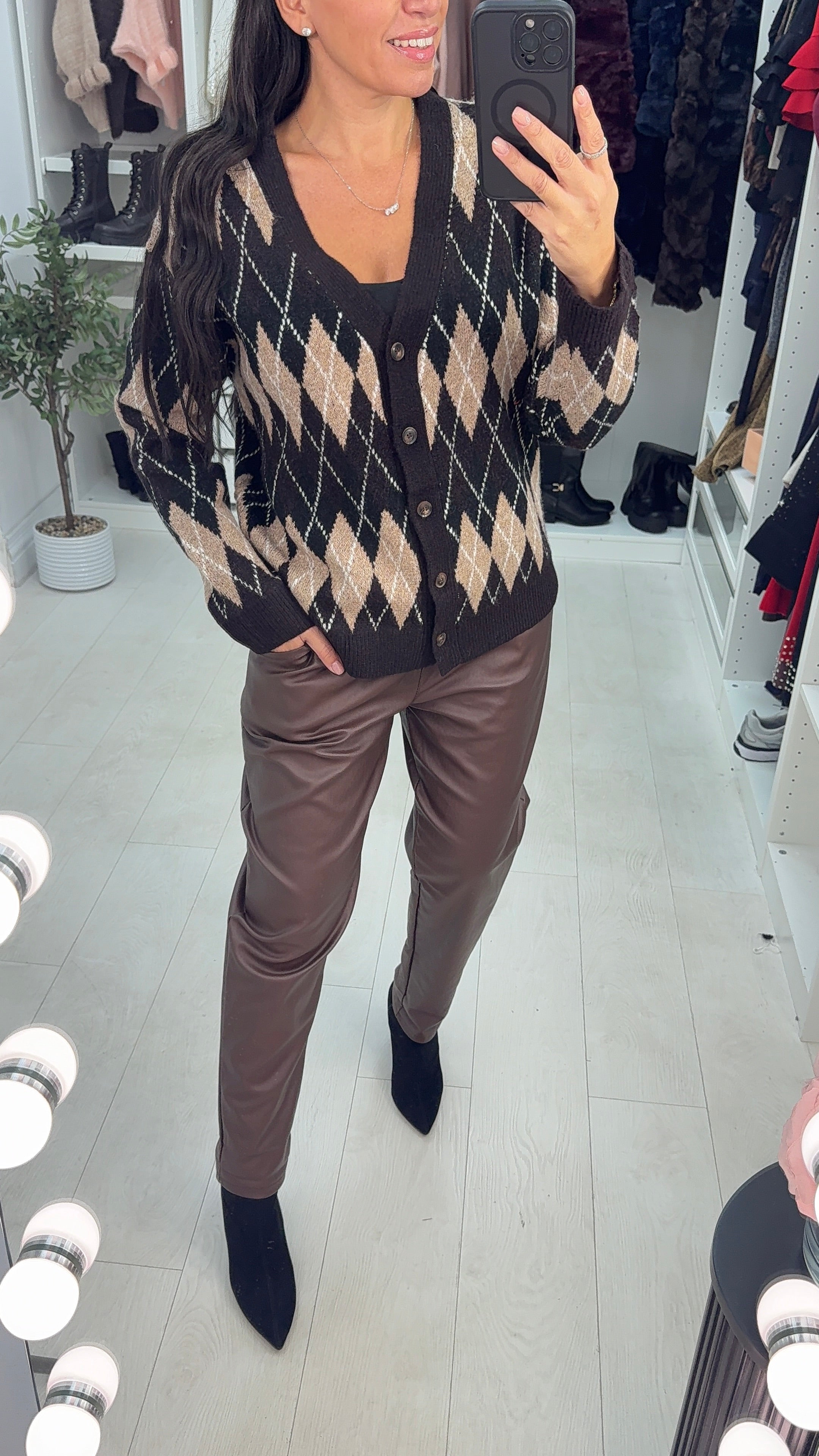 Loula Argyle Button Front Cardigan