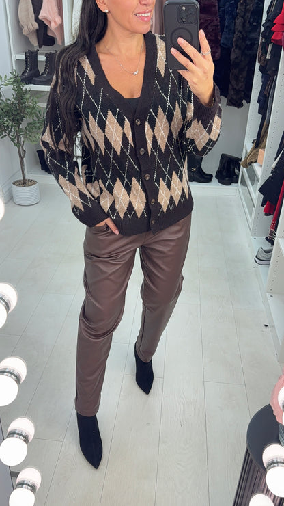 Loula Argyle Button Front Cardigan