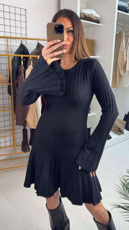 Valentine Plain Pleated Bell Sleeve Jumper Dress