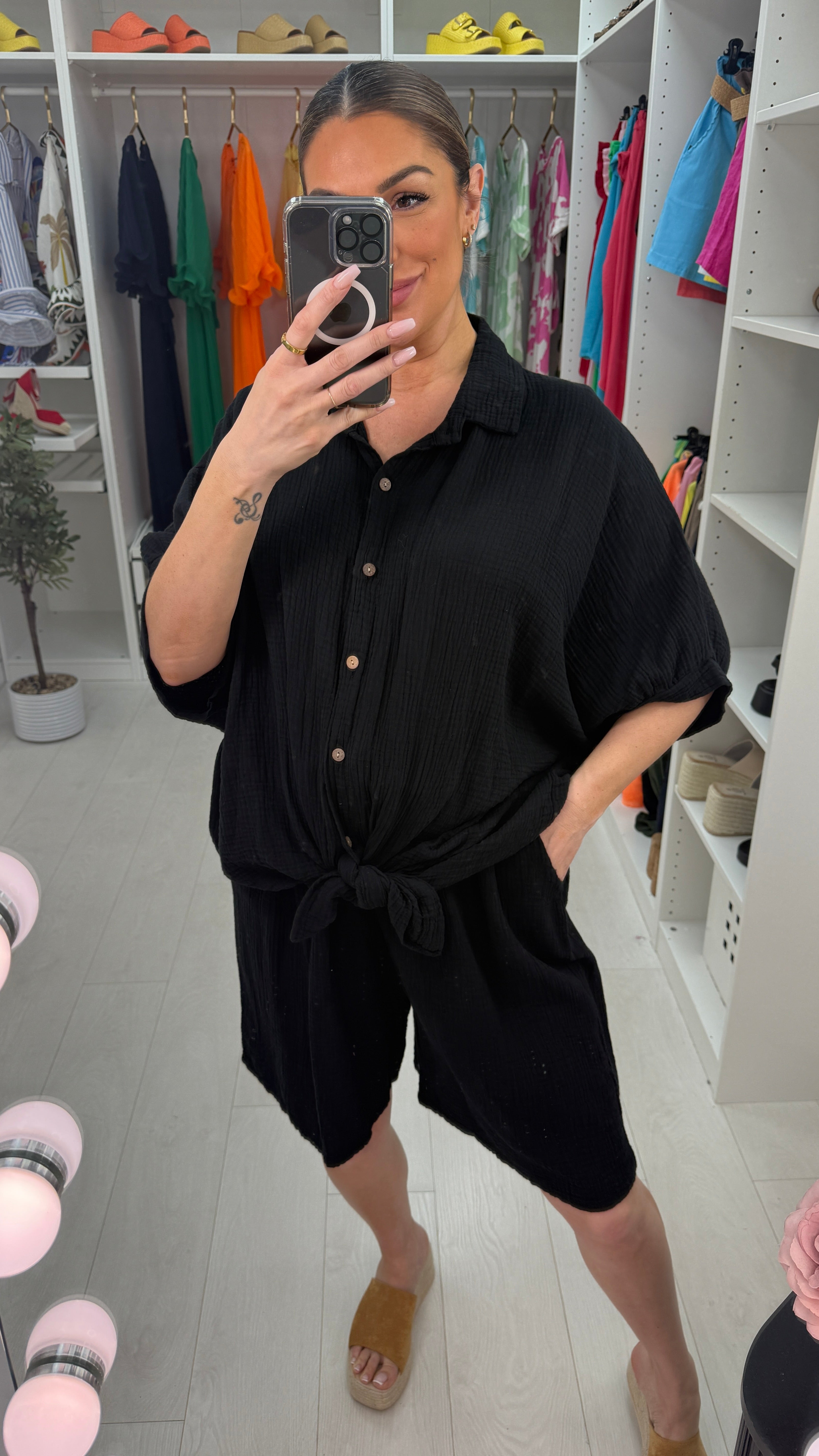 Mercia Plain Tie Front Cheesecloth Co-Ord Set