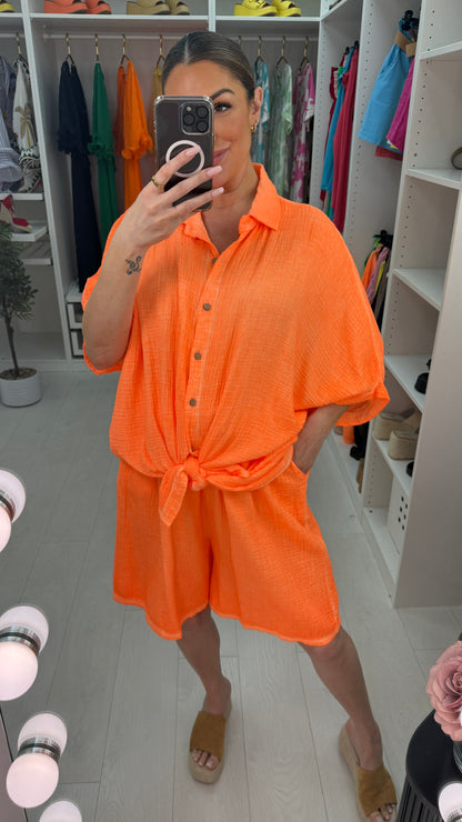 Mercia Neon Tie Front Cheesecloth Co-Ord Set