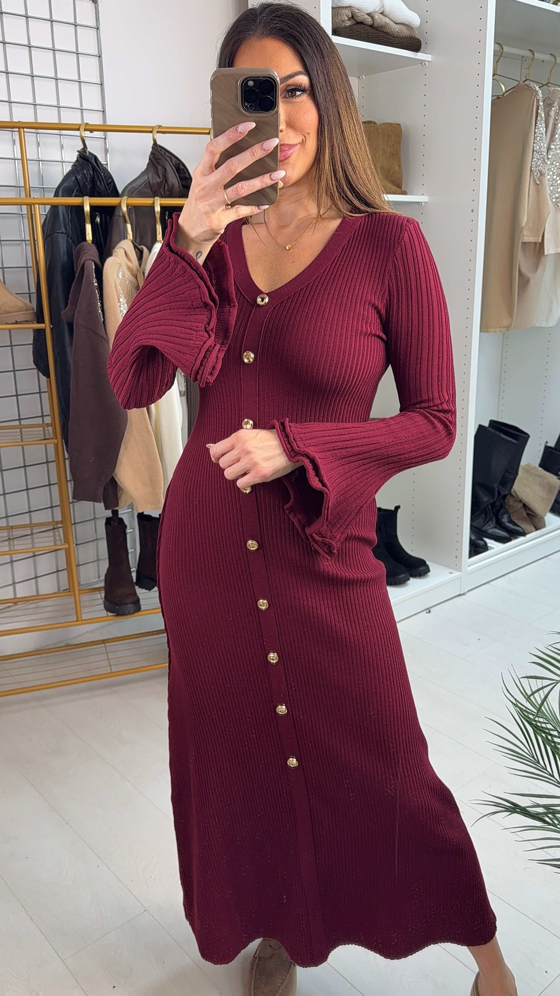 Laurella V Neck Button Detailed Maxi Dress