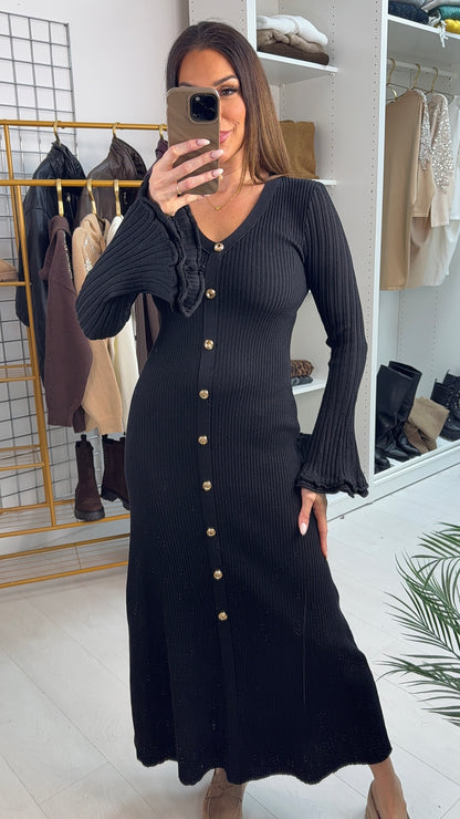 Laurella V Neck Button Detailed Maxi Dress