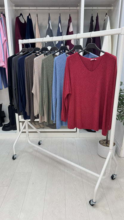 Una Plain V Neck Thin Knit Jumper
