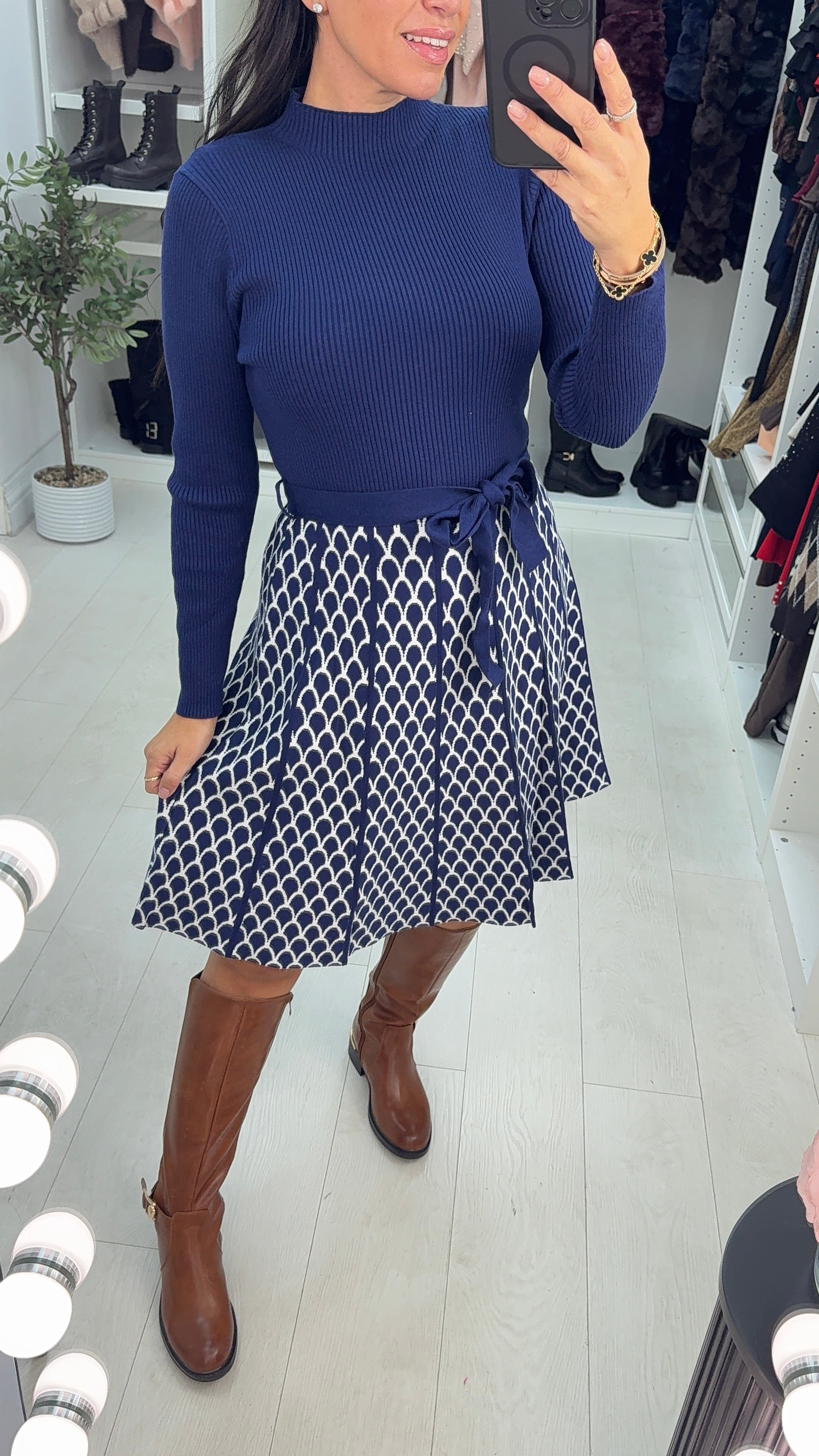 Dora Navy Midi Skater Dress