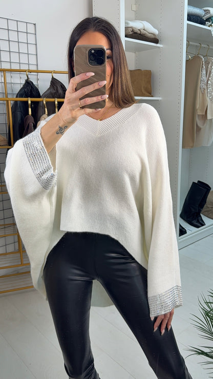 Ramona Plain Diamante Sleeve Detail Loose Fit Jumper