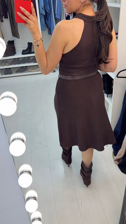 Tyler Sleeveless Embellished Button Belted Midi Dress