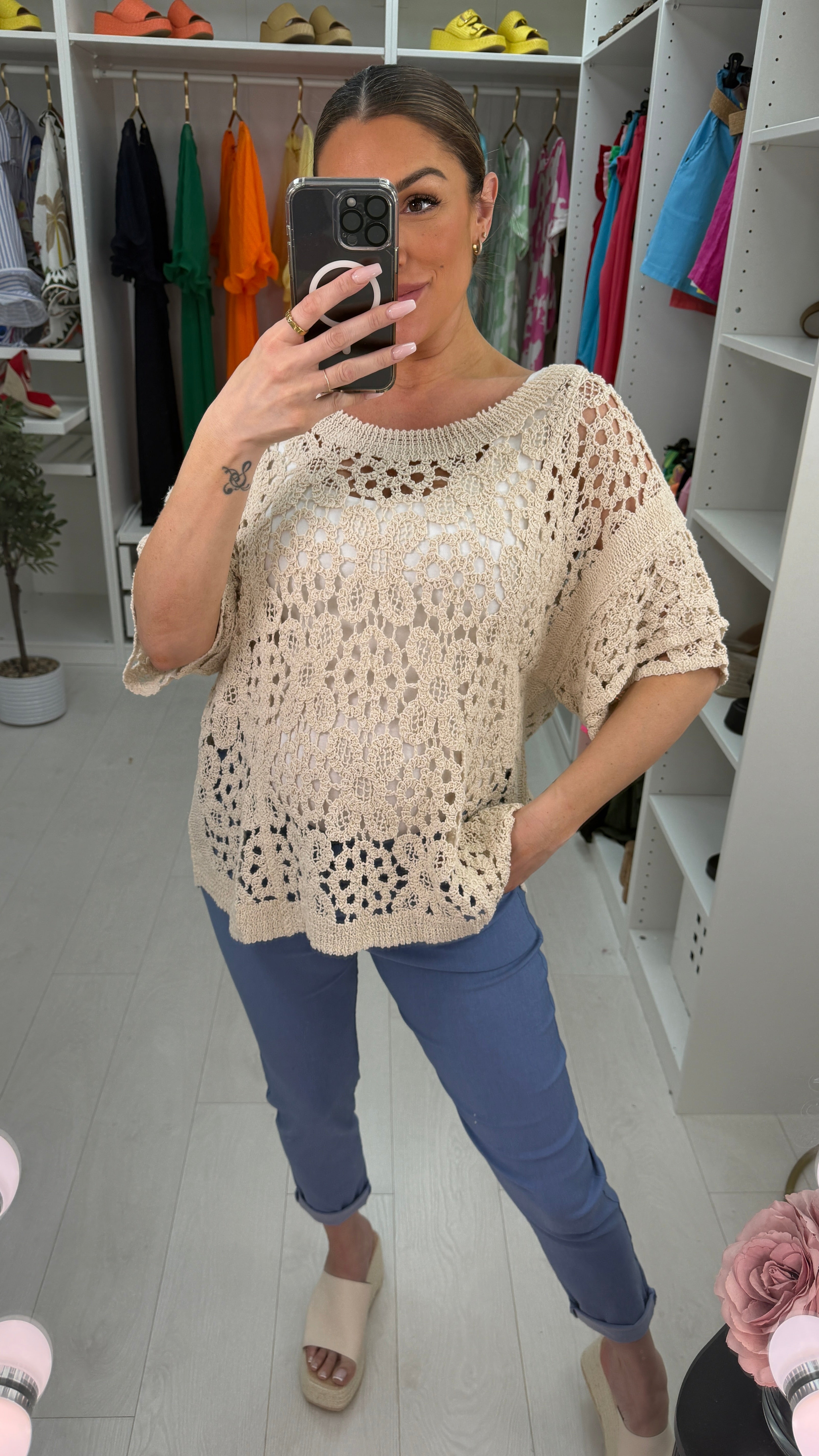 Mayara Plain Crochet Short Sleeve Top