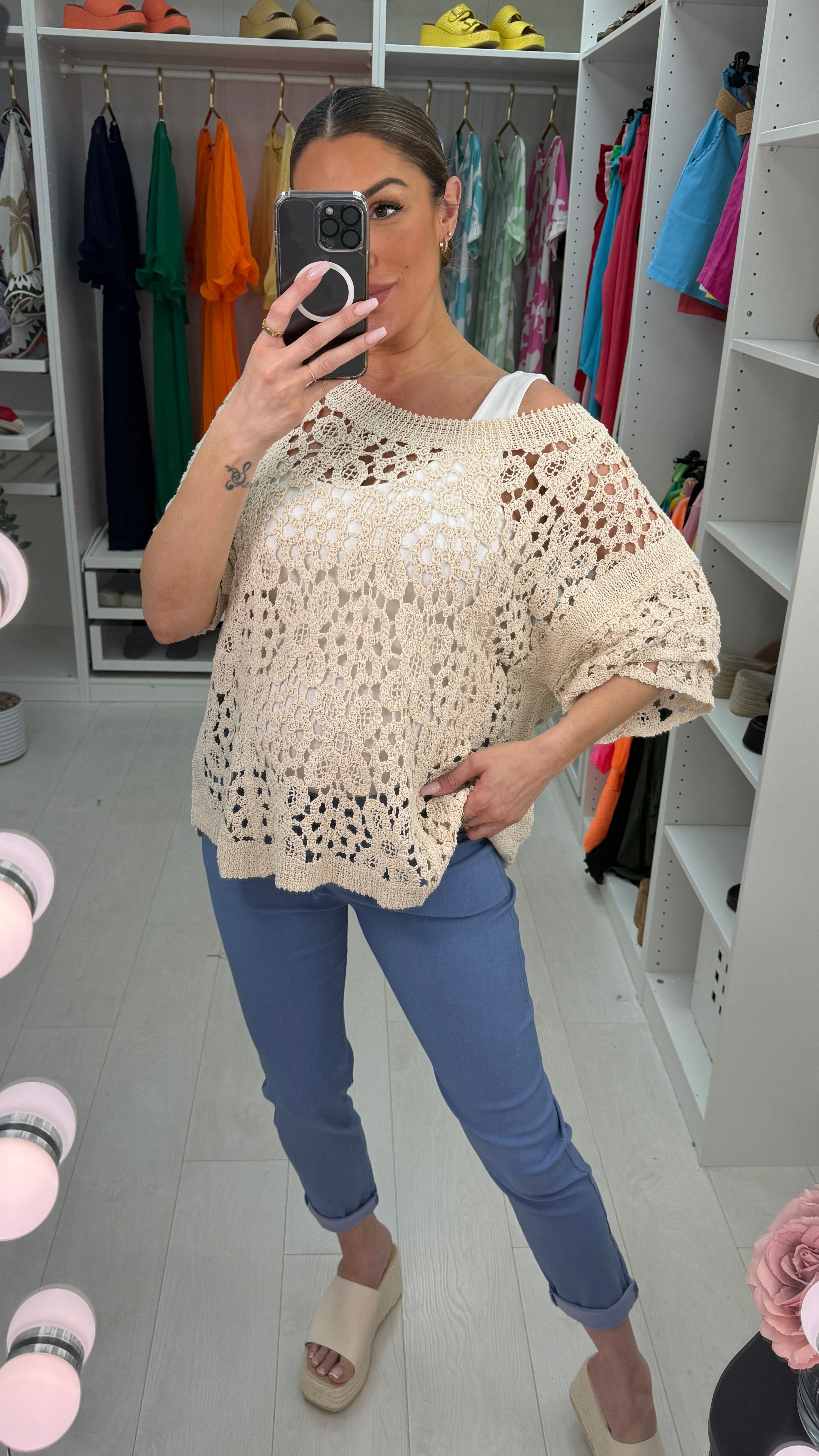 Mayara Plain Crochet Short Sleeve Top