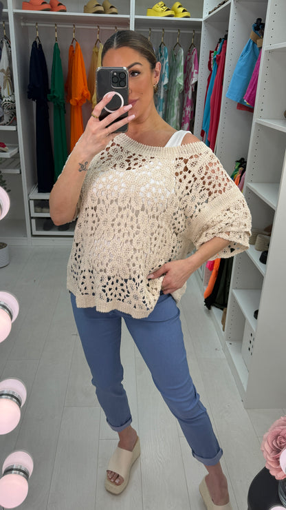 Mayara Plain Crochet Short Sleeve Top