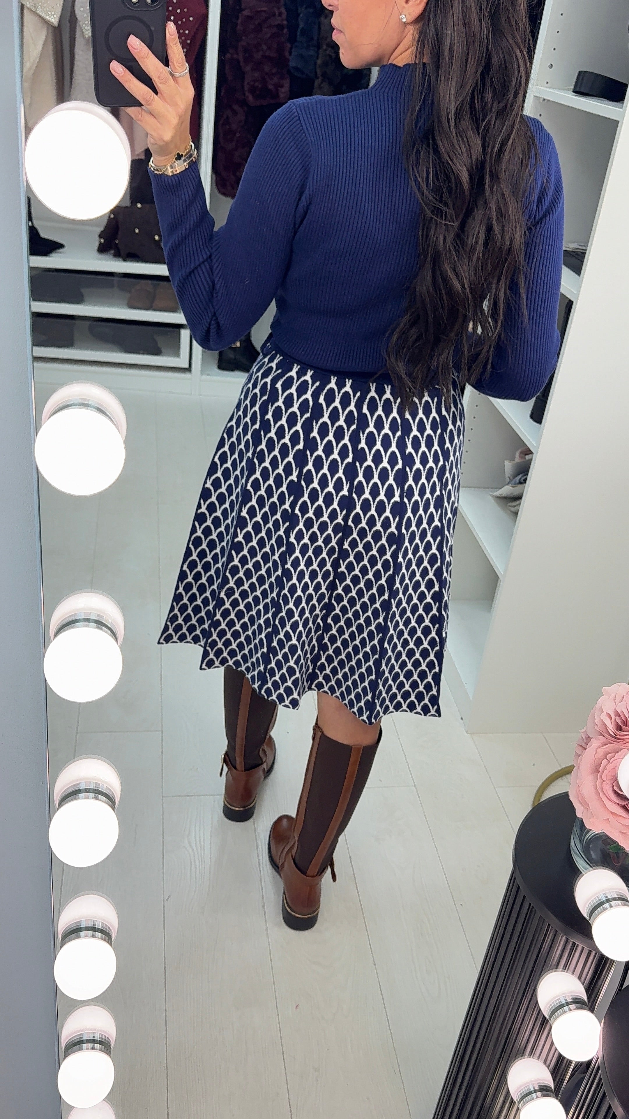 Dora Navy Midi Skater Dress