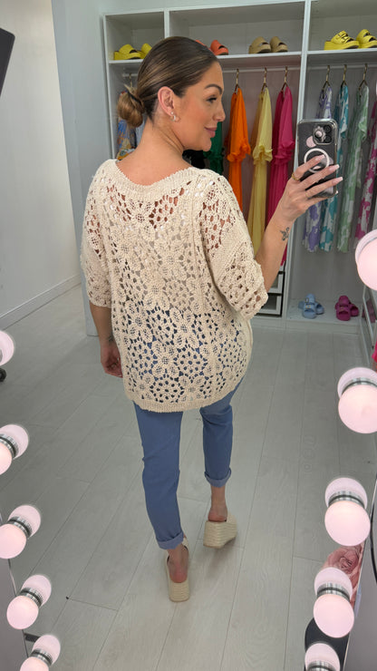 Mayara Plain Crochet Short Sleeve Top