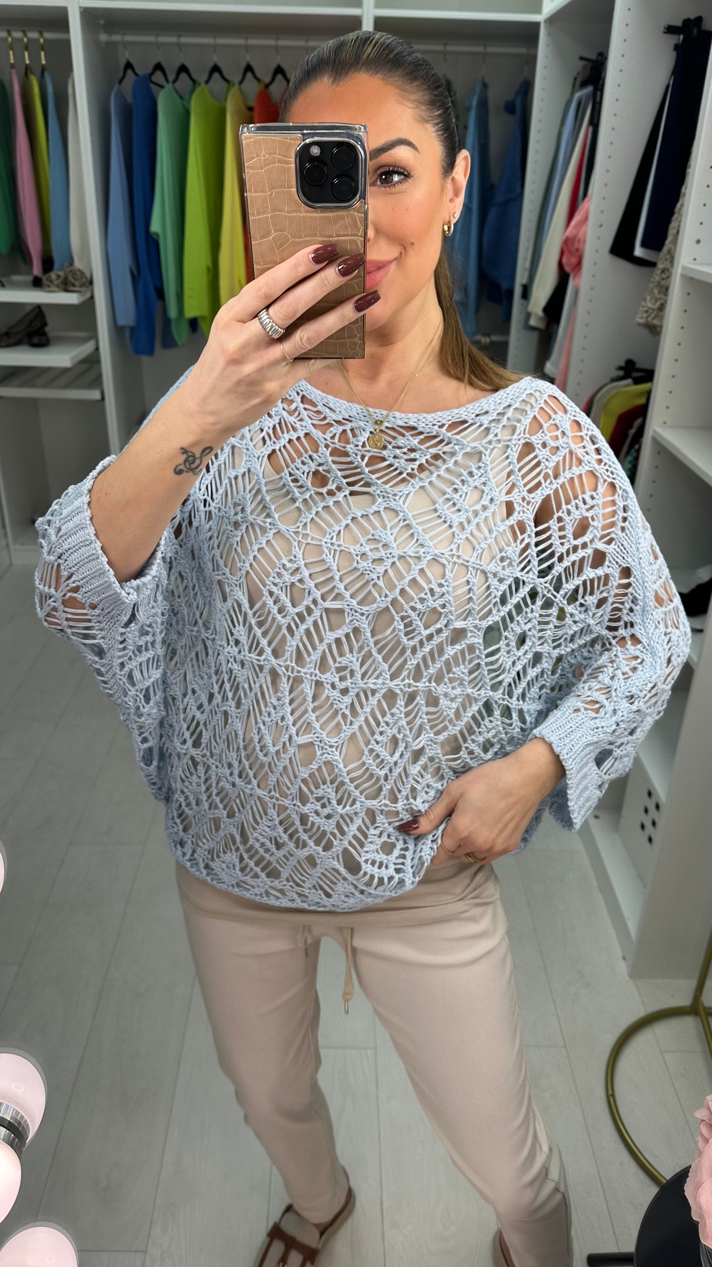 Sierra Plain Batwing Sleeve Crochet Top