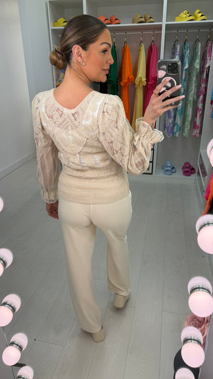 Lyana Crochet Detailed Long Sleeve Top