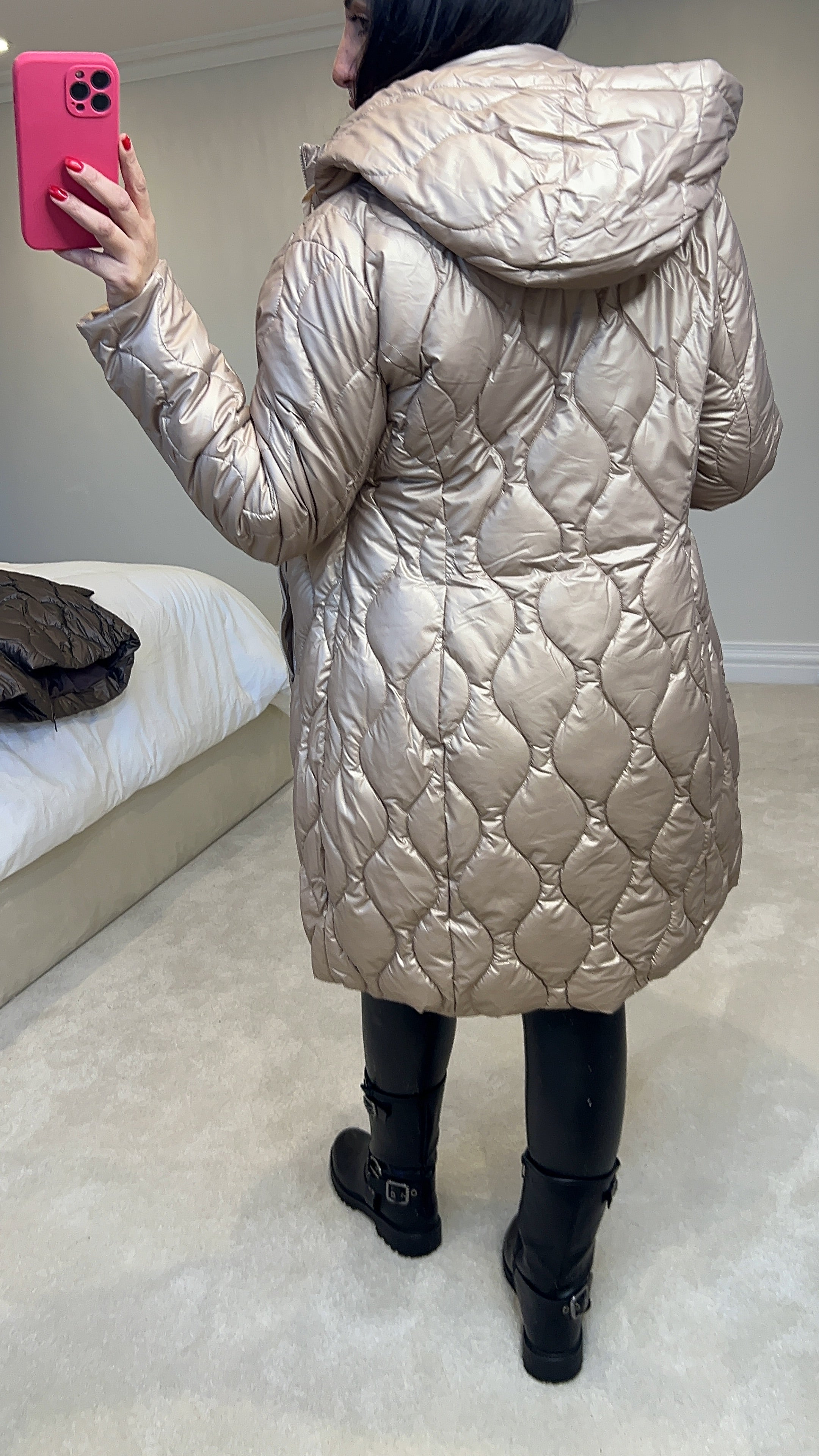 Giselle Pearl Champagne Quilted Padded Coat