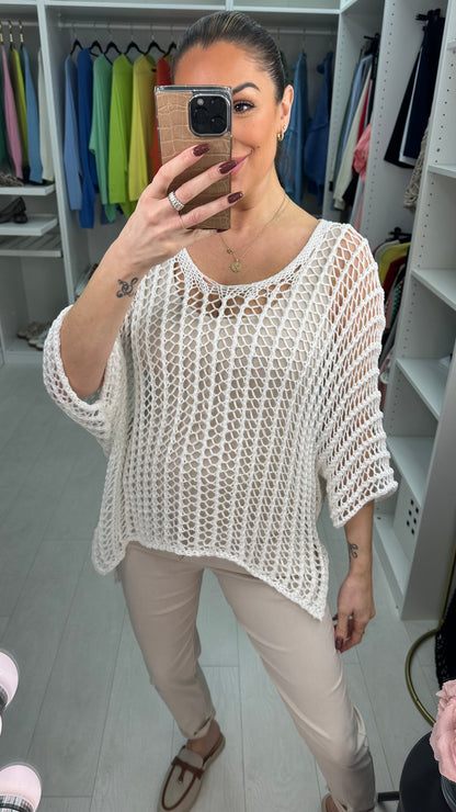 Katy Loose Fit Batwing Sleeve Crochet Top