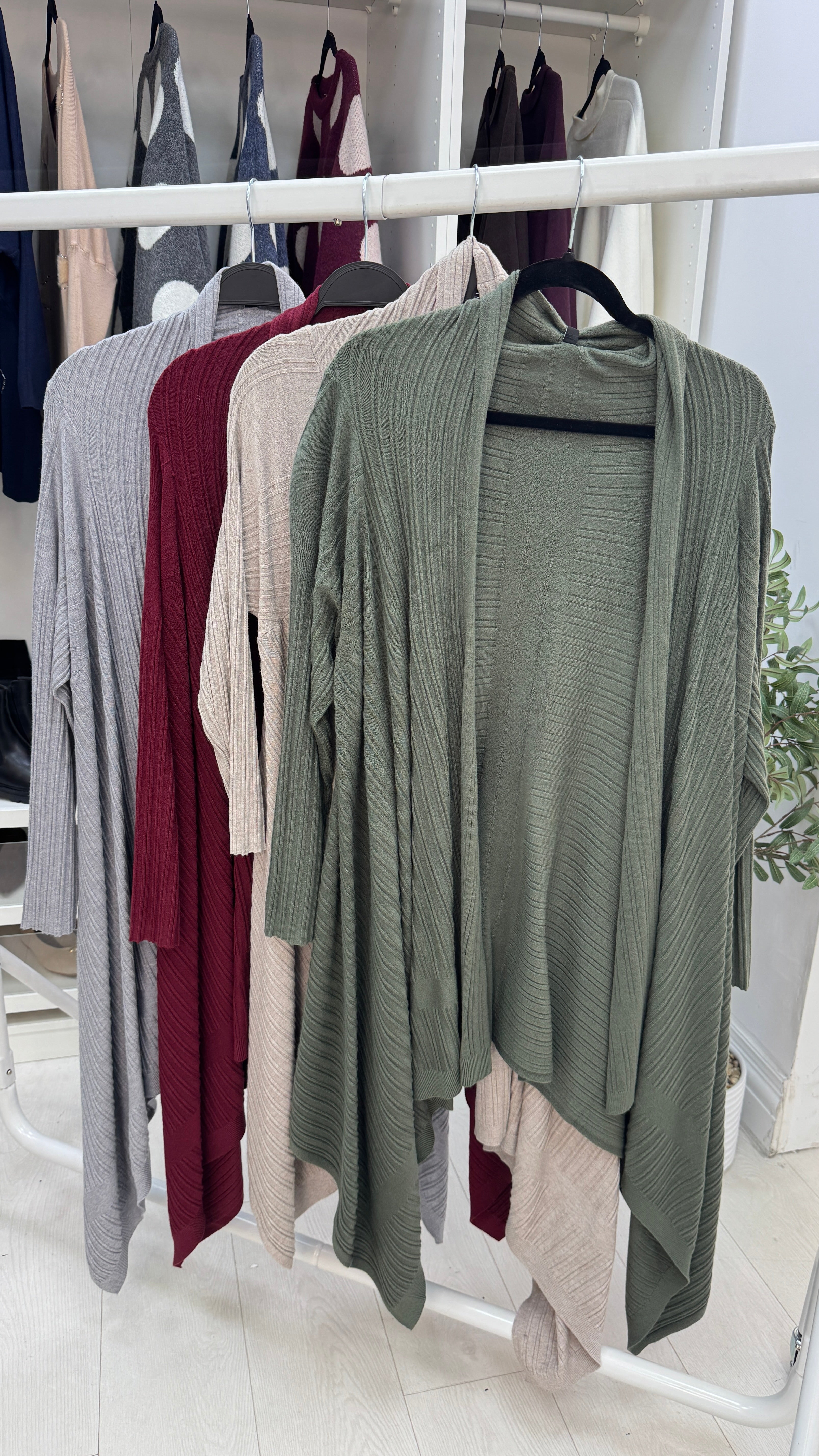 Beverley Plain Ribbed Asymmetric Cardigan