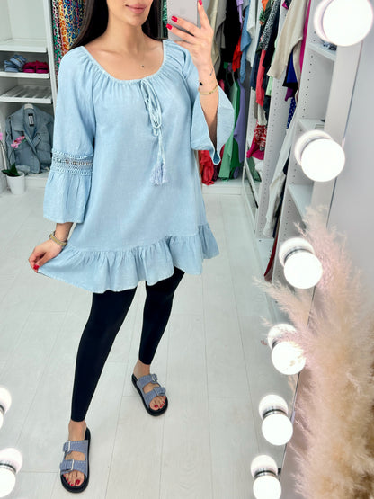 Elsie Linen Tie Bardot Top