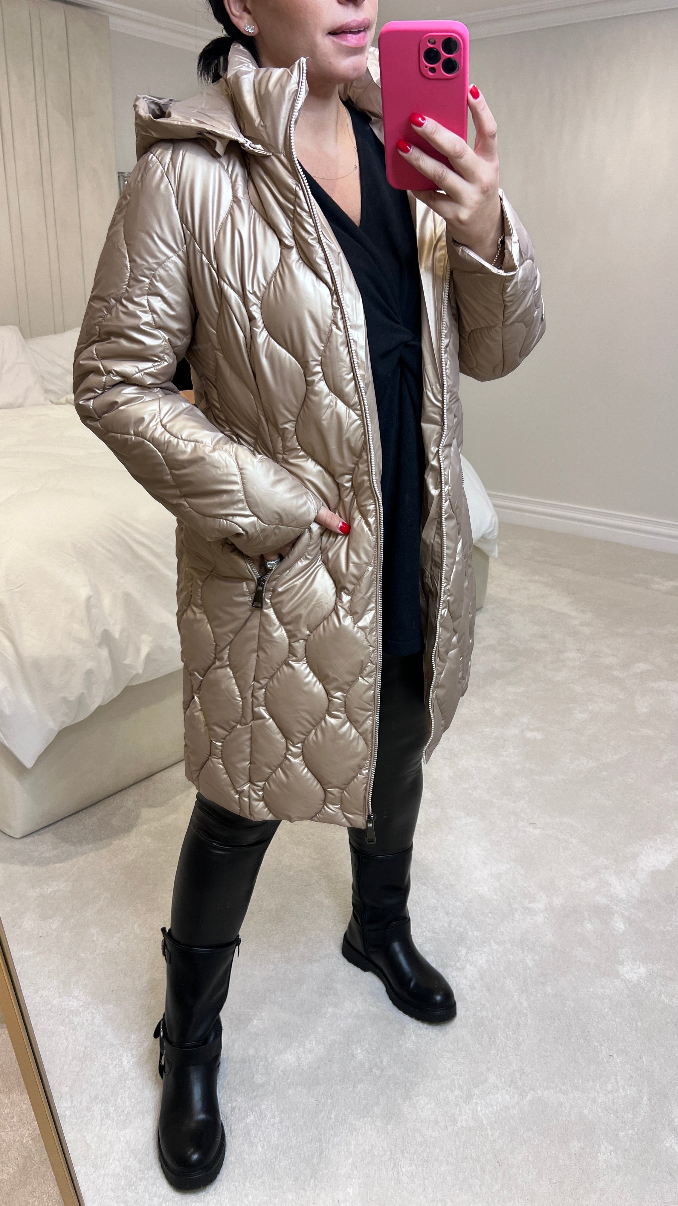 Giselle Pearl Champagne Quilted Padded Coat