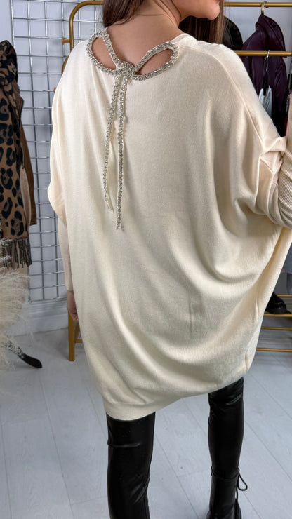 Olia Diamante Bow Back Loose Fit Jumper