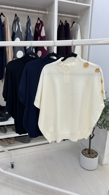 Leticia Button Detail Short Sleeve Loose Fit Knit Jumper