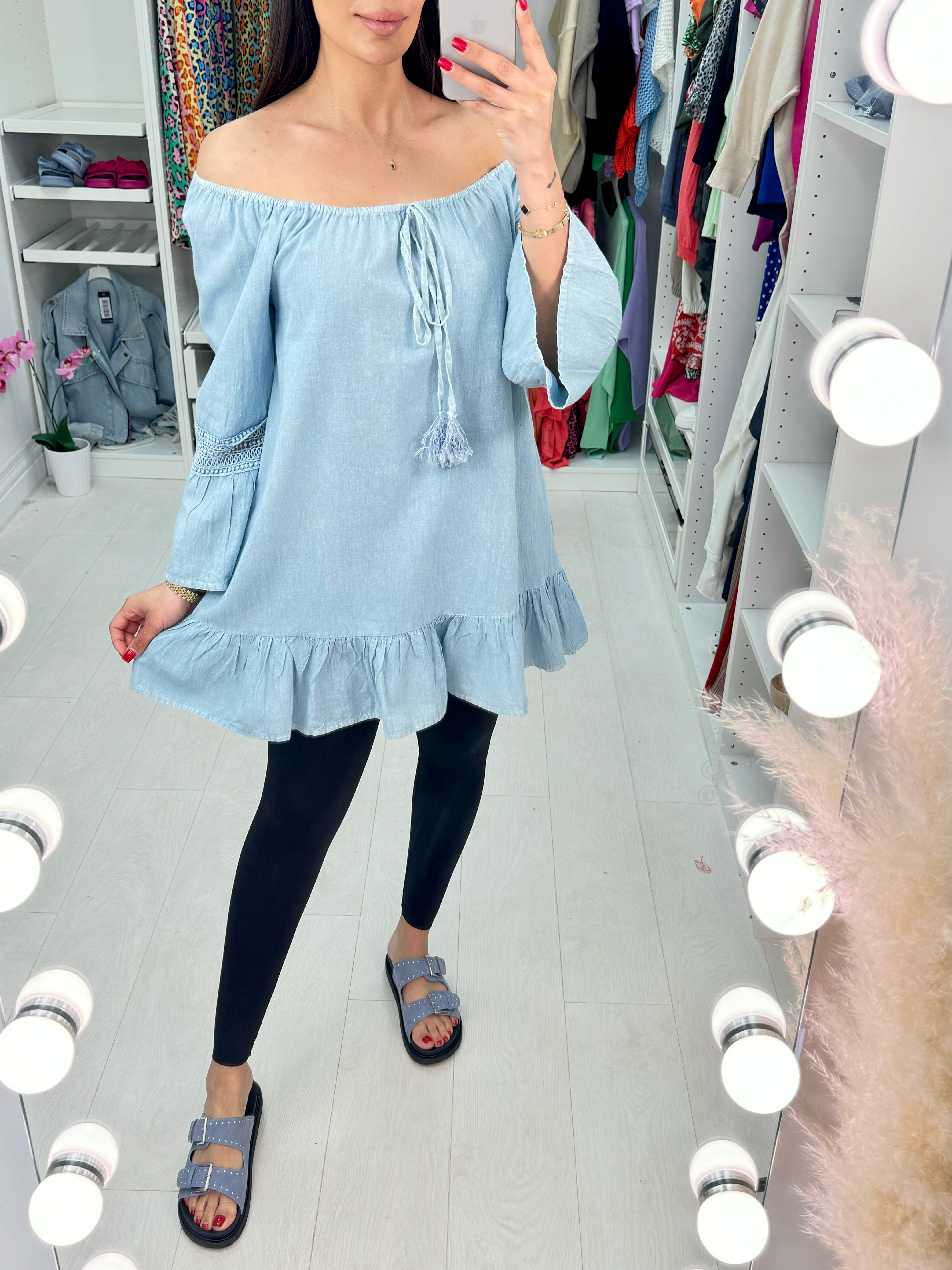 Elsie Linen Tie Bardot Top