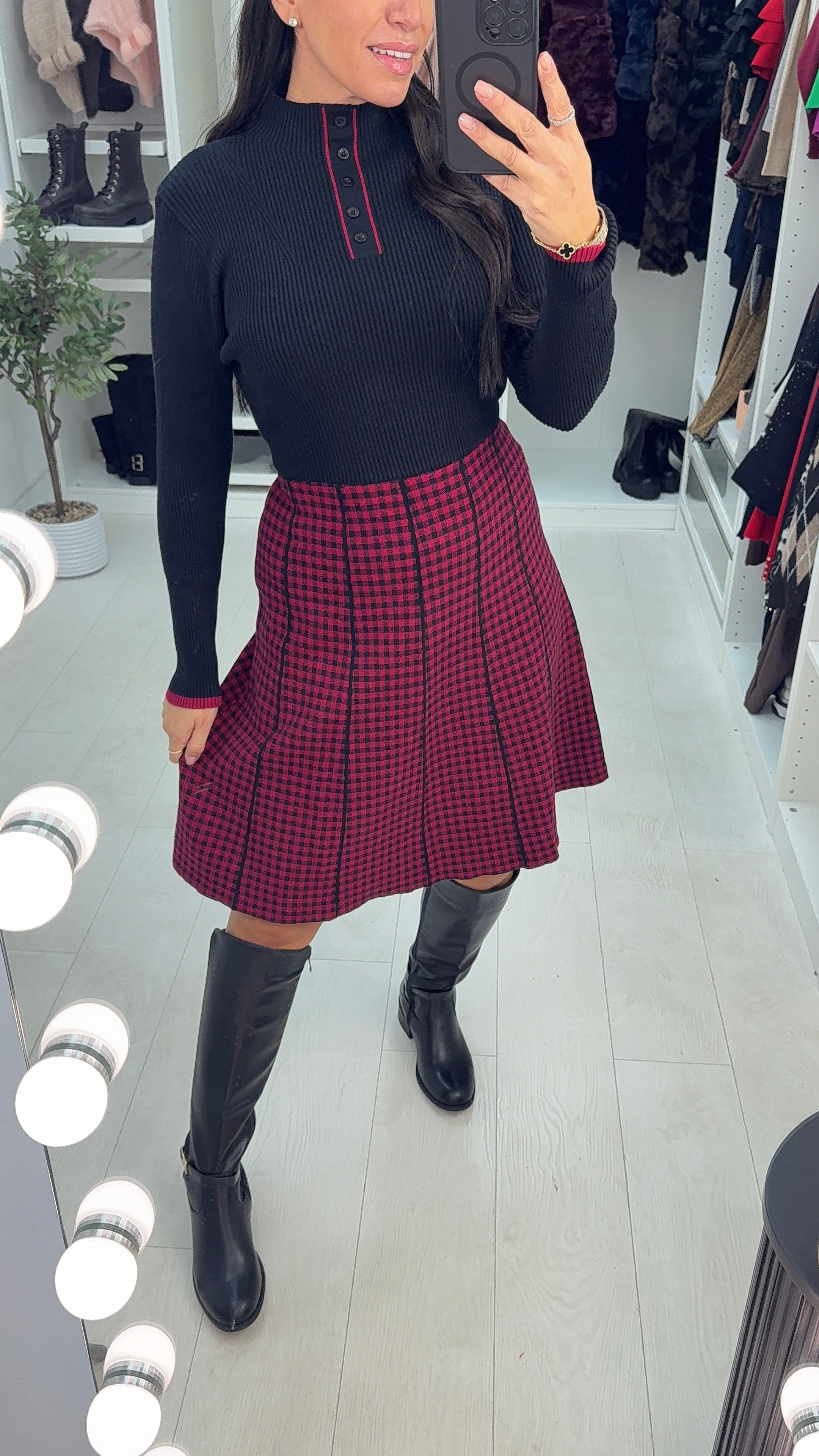 Isana Button Detailed Belted Midi Skater Dress