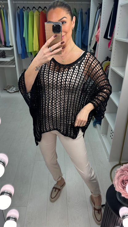 Katy Loose Fit Batwing Sleeve Crochet Top