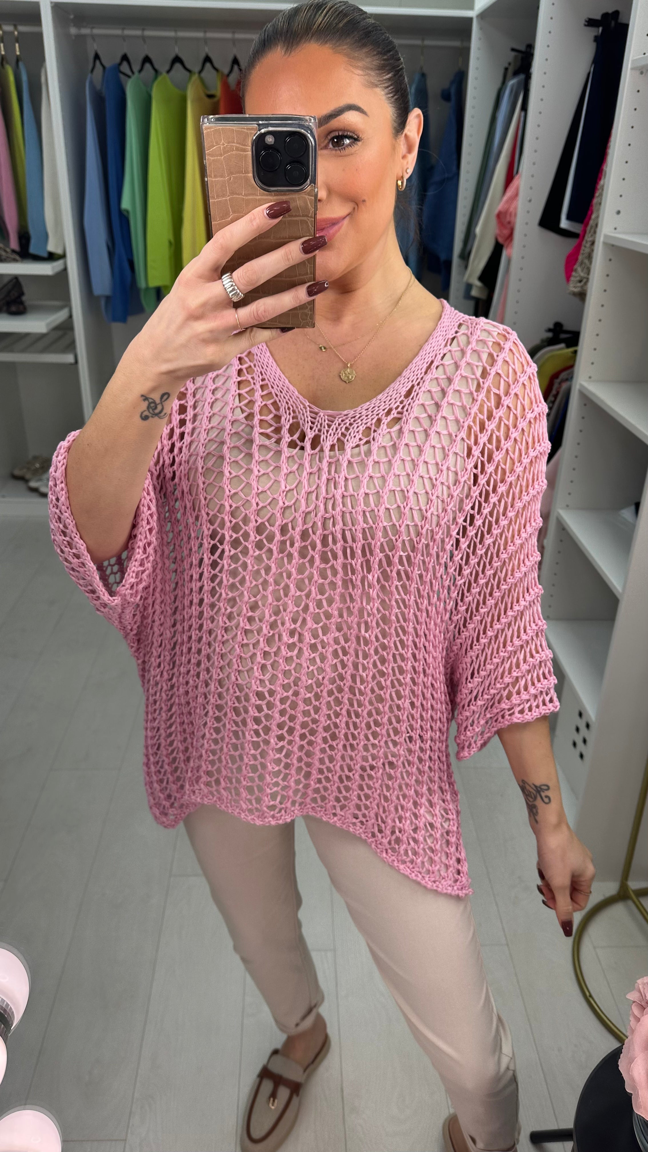 Katy Loose Fit Batwing Sleeve Crochet Top
