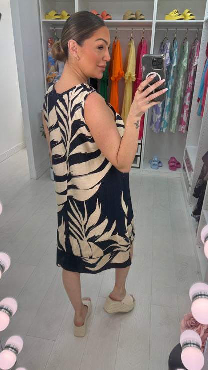 Ellerie Sleeveless Leaf Print Smock Midi Dress